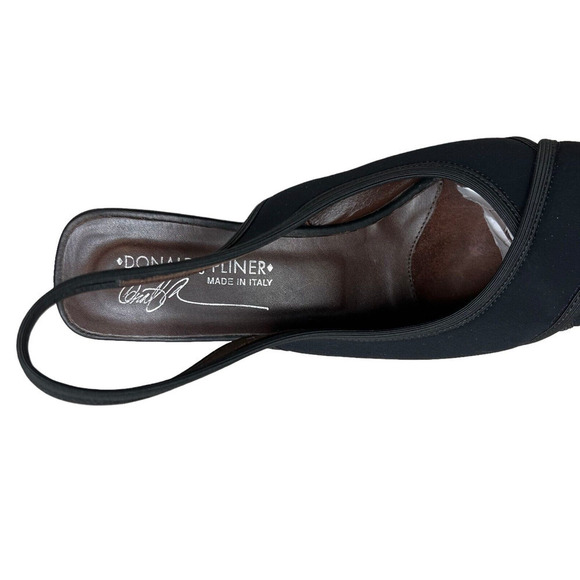 Donald J Pilner Tyna Sandal Wedge Textile Crossover Peep Toe Black Women Size 8M - Picture 6 of 9